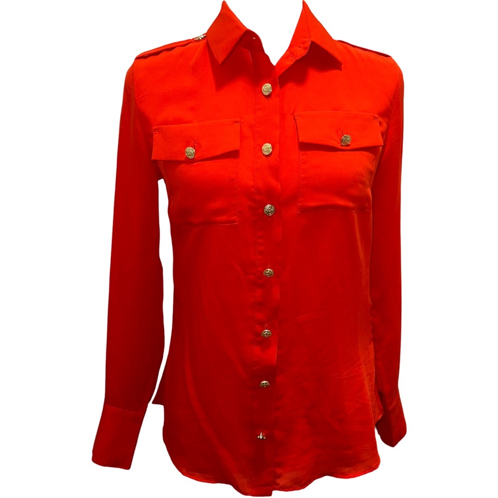 HOLLAND COOPER Gold Button Up Red/Orange Blouse Top Shirt UK6 - S - US2